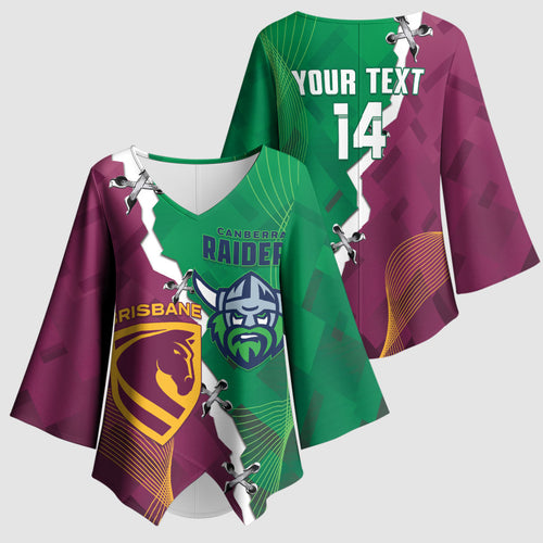 Broncos and Raiders Rugby Custom Kimono Sleeve Blouse Dynamic Version