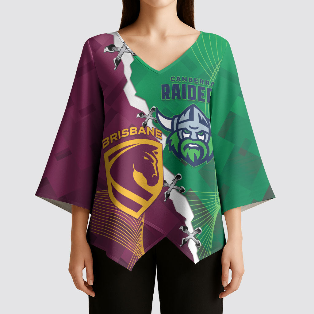 Broncos and Raiders Rugby Custom Kimono Sleeve Blouse Dynamic Version