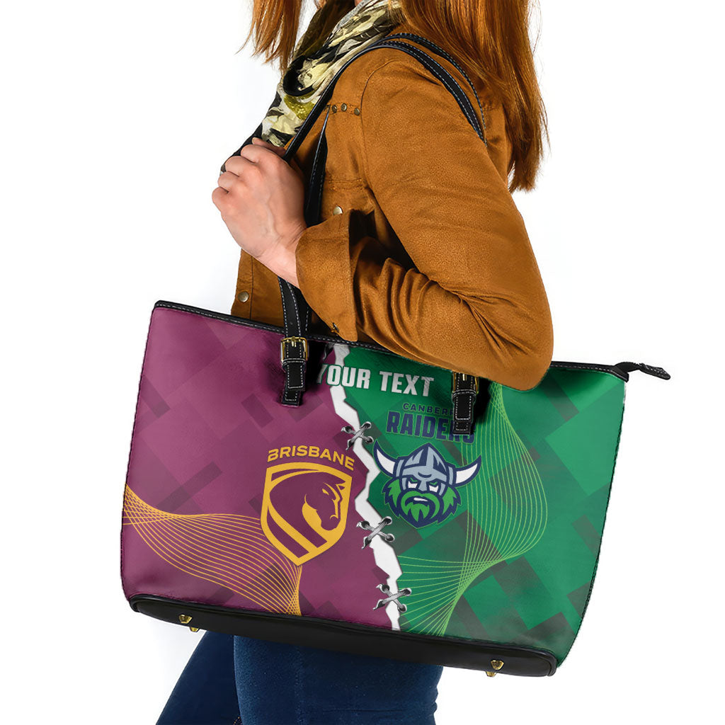 Broncos and Raiders Rugby Custom Leather Tote Bag Dynamic Version