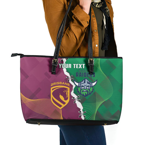 Broncos and Raiders Rugby Custom Leather Tote Bag Dynamic Version