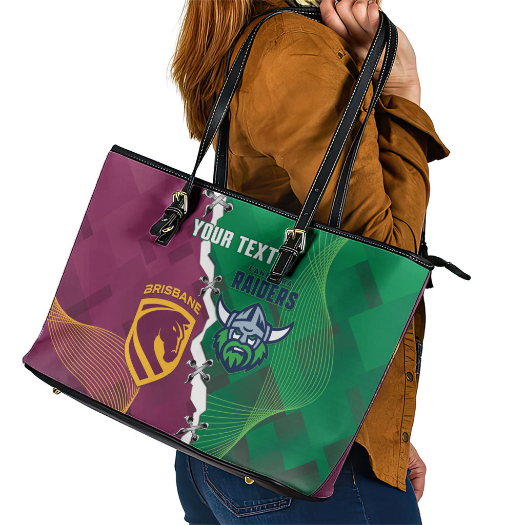 Broncos and Raiders Rugby Custom Leather Tote Bag Dynamic Version