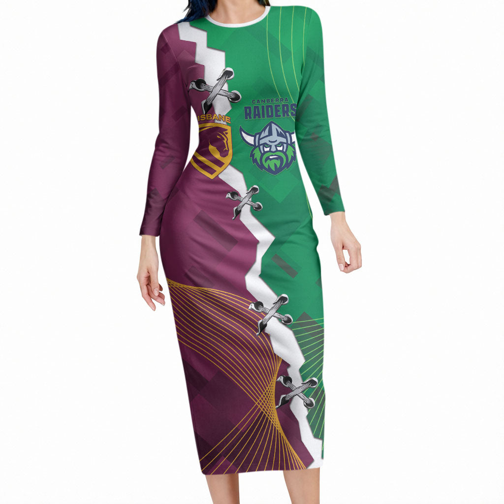 Broncos and Raiders Rugby Custom Long Sleeve Bodycon Dress Dynamic Version