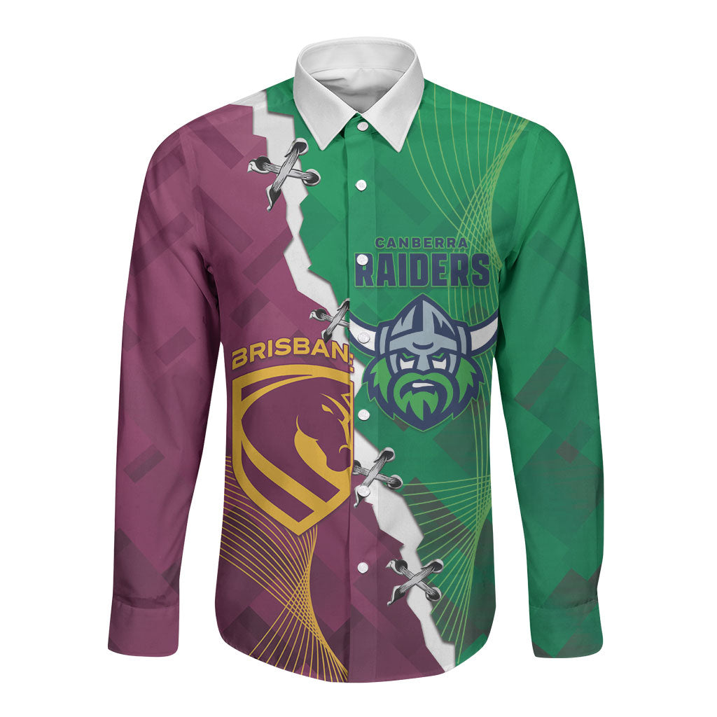 Broncos and Raiders Rugby Custom Long Sleeve Button Shirt Dynamic Version
