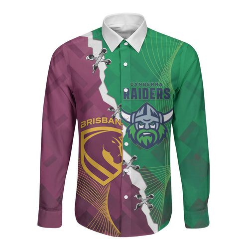 Broncos and Raiders Rugby Custom Long Sleeve Button Shirt Dynamic Version