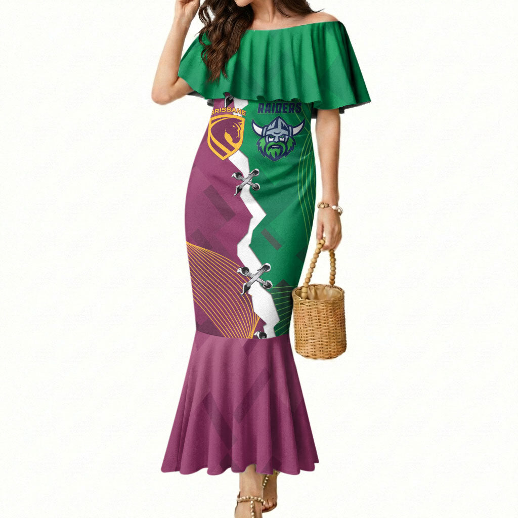 Broncos and Raiders Rugby Custom Mermaid Dress Dynamic Version