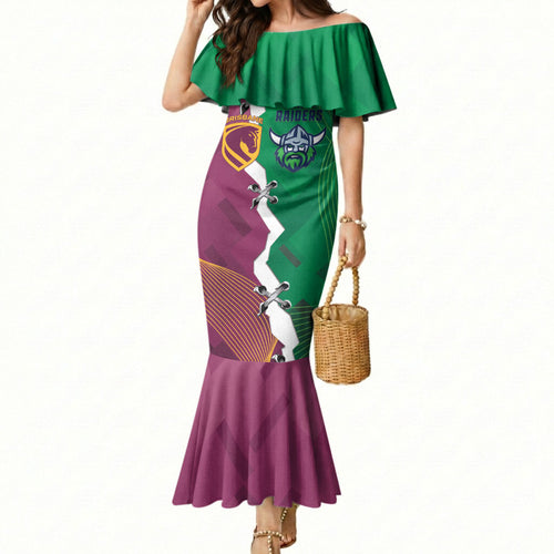 Broncos and Raiders Rugby Custom Mermaid Dress Dynamic Version