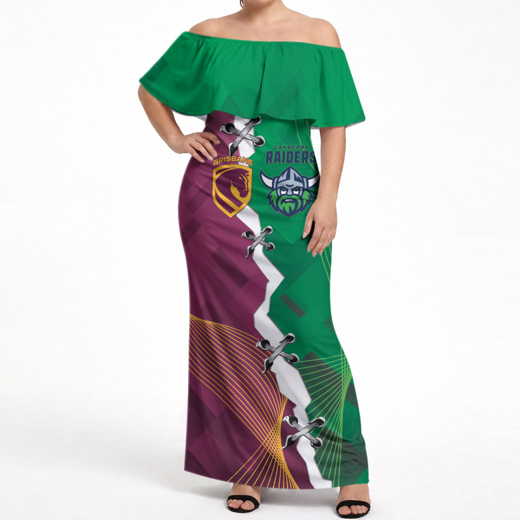 Broncos and Raiders Rugby Custom Off Shoulder Maxi Dress Dynamic Version