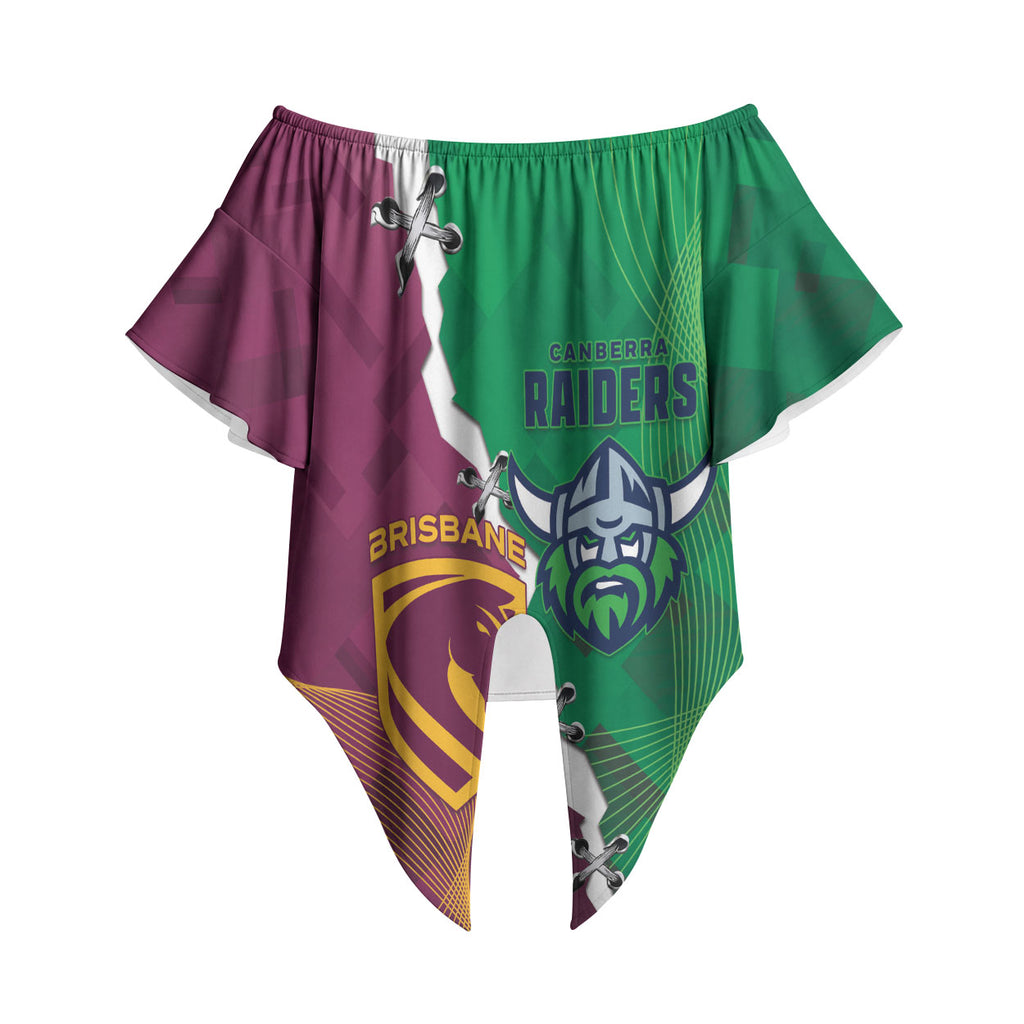 Broncos and Raiders Rugby Custom Off Shoulder Wrap Waist Top Dynamic Version