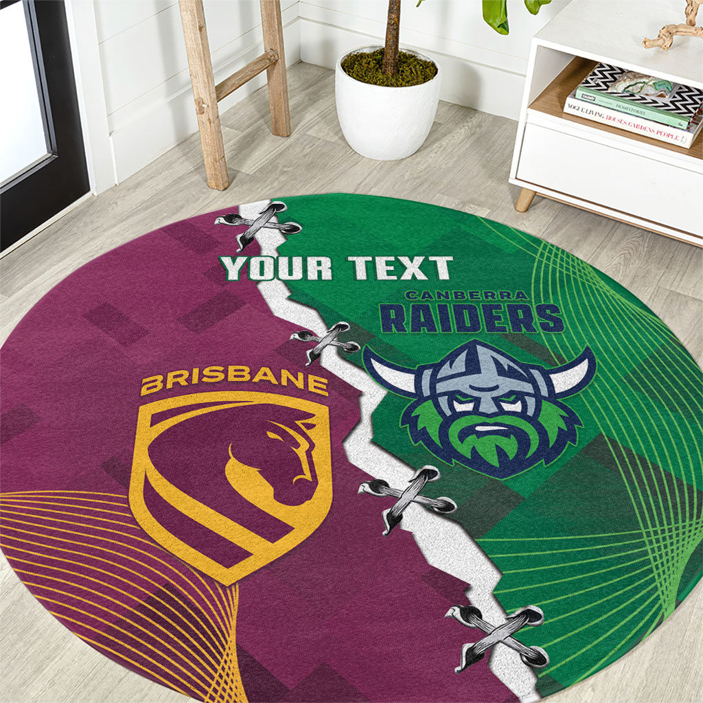 Broncos and Raiders Rugby Custom Round Carpet Dynamic Version