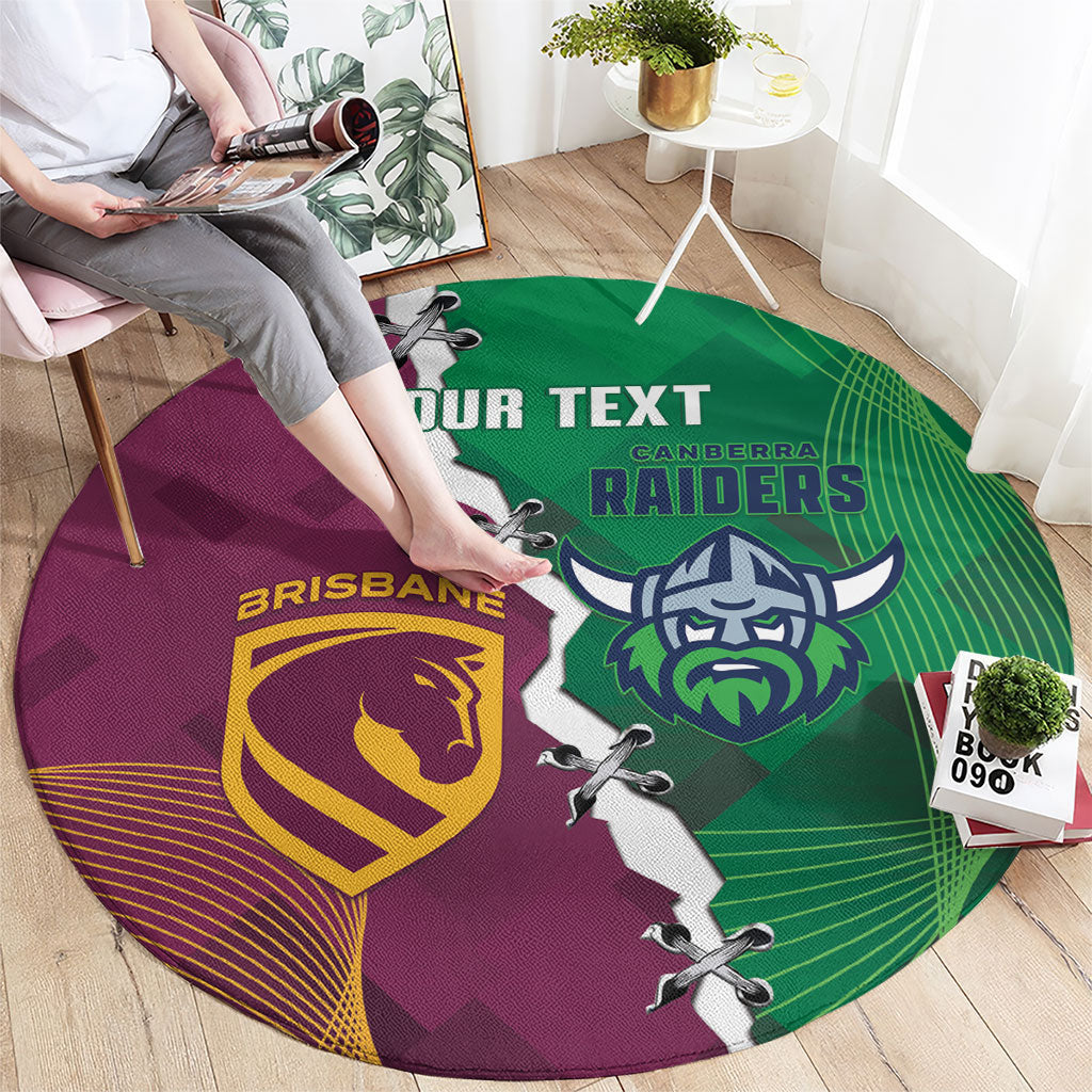 Broncos and Raiders Rugby Custom Round Carpet Dynamic Version