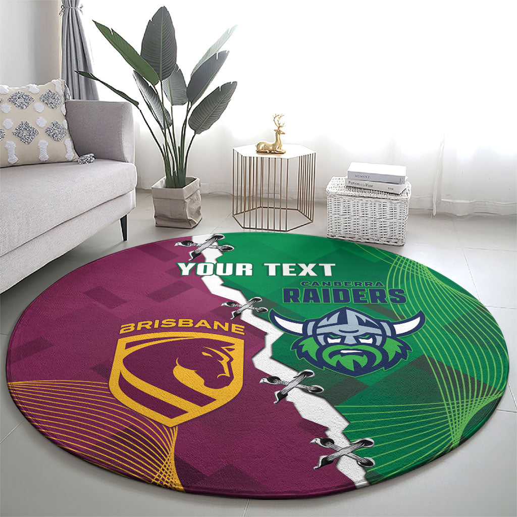 Broncos and Raiders Rugby Custom Round Carpet Dynamic Version