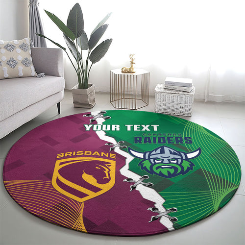 Broncos and Raiders Rugby Custom Round Carpet Dynamic Version