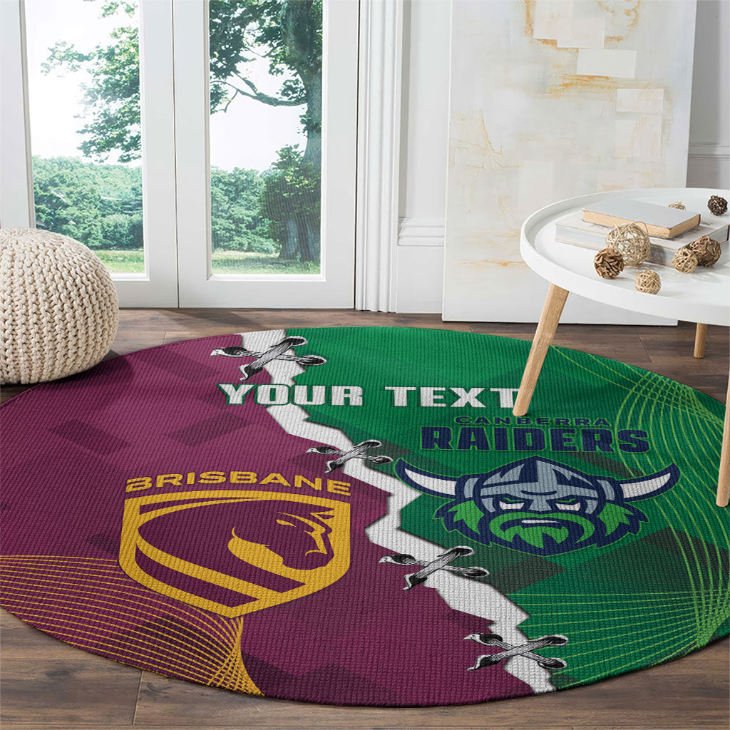 Broncos and Raiders Rugby Custom Round Carpet Dynamic Version