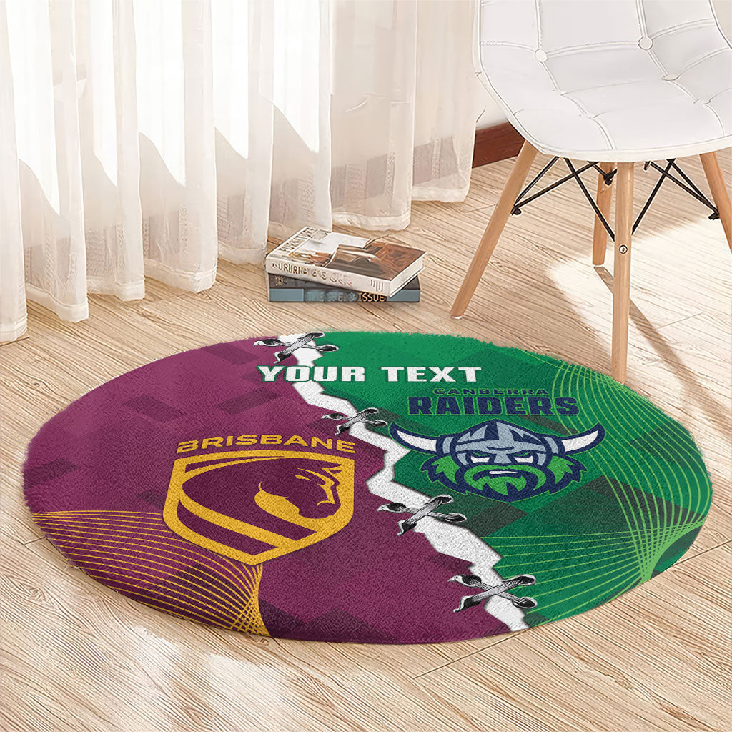 Broncos and Raiders Rugby Custom Round Carpet Dynamic Version