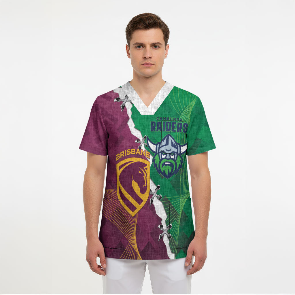 Broncos and Raiders Rugby Custom Scrub Top Dynamic Version