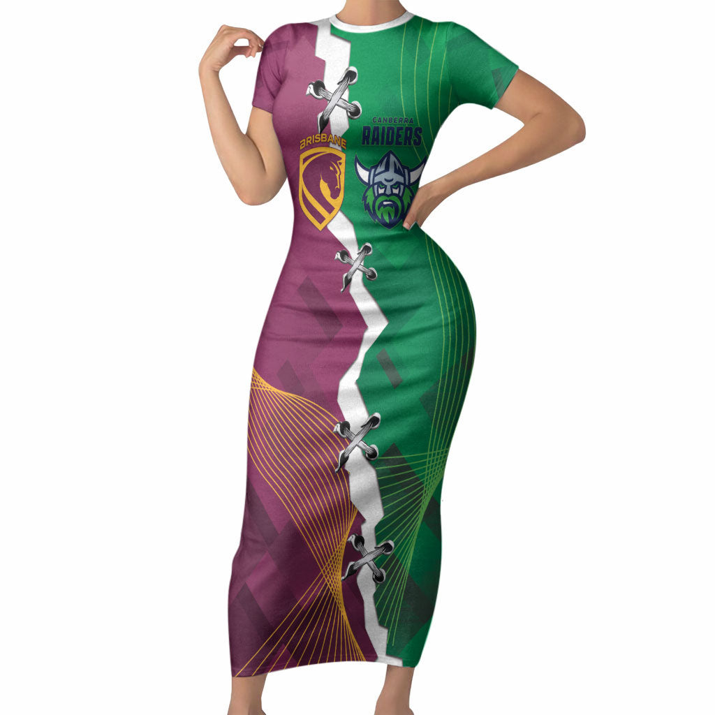 Broncos and Raiders Rugby Custom Short Sleeve Bodycon Dress Dynamic Version