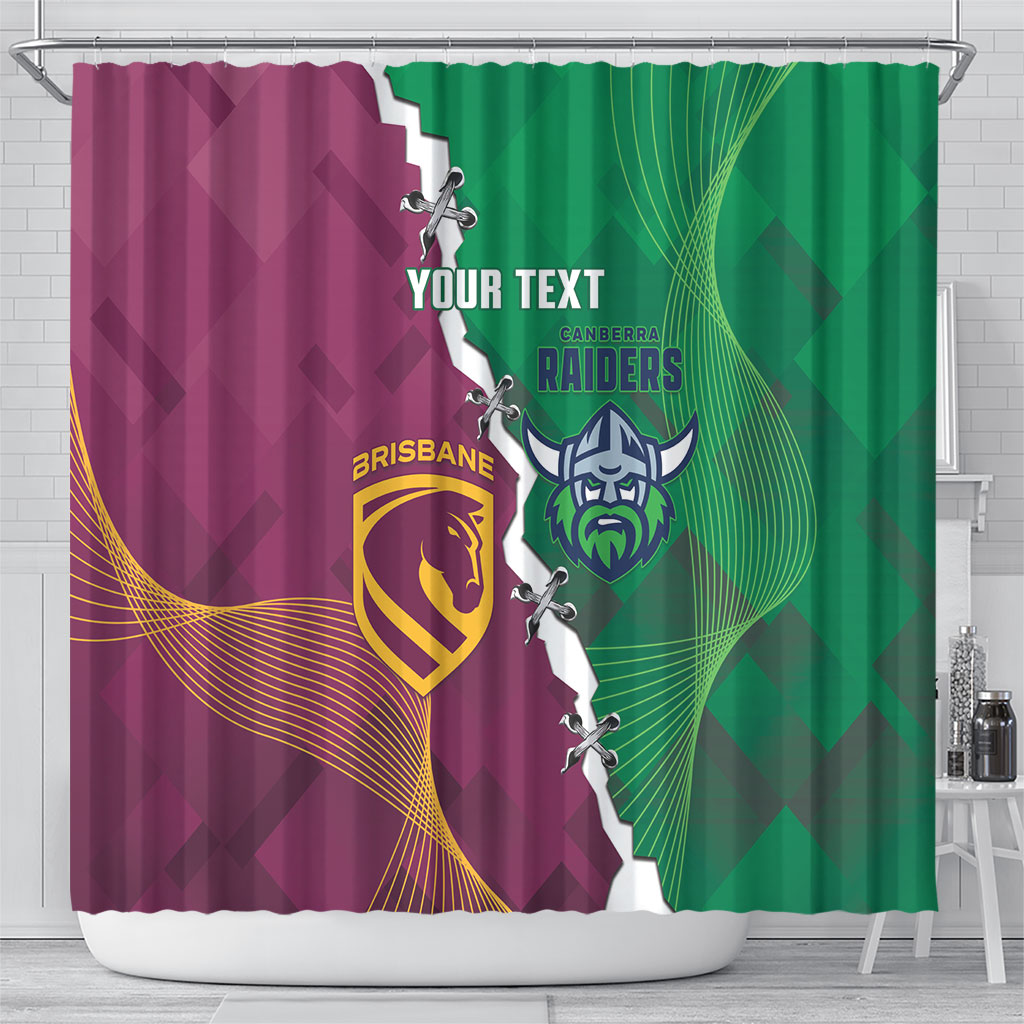 Broncos and Raiders Rugby Custom Shower Curtain Dynamic Version
