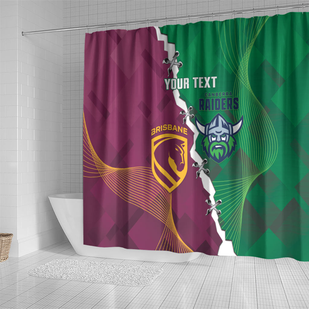 Broncos and Raiders Rugby Custom Shower Curtain Dynamic Version