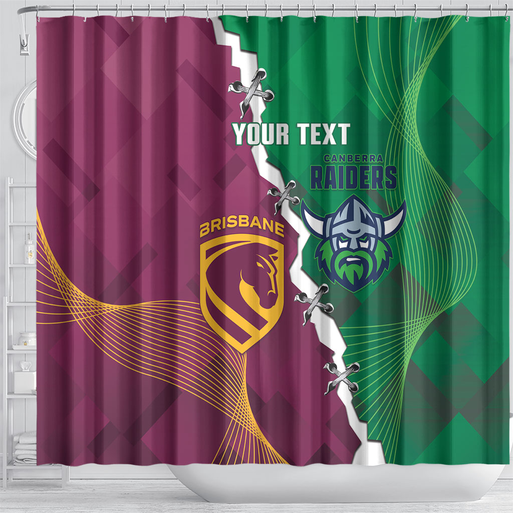 Broncos and Raiders Rugby Custom Shower Curtain Dynamic Version