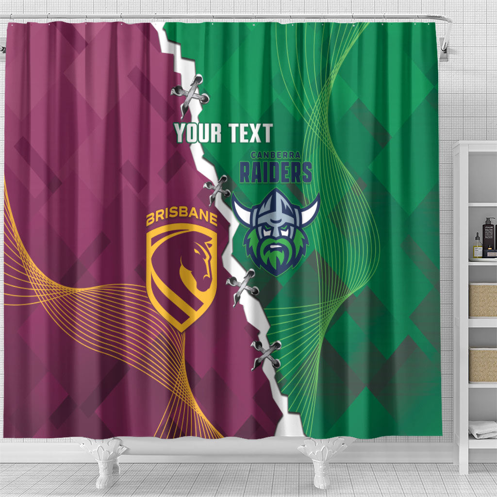 Broncos and Raiders Rugby Custom Shower Curtain Dynamic Version