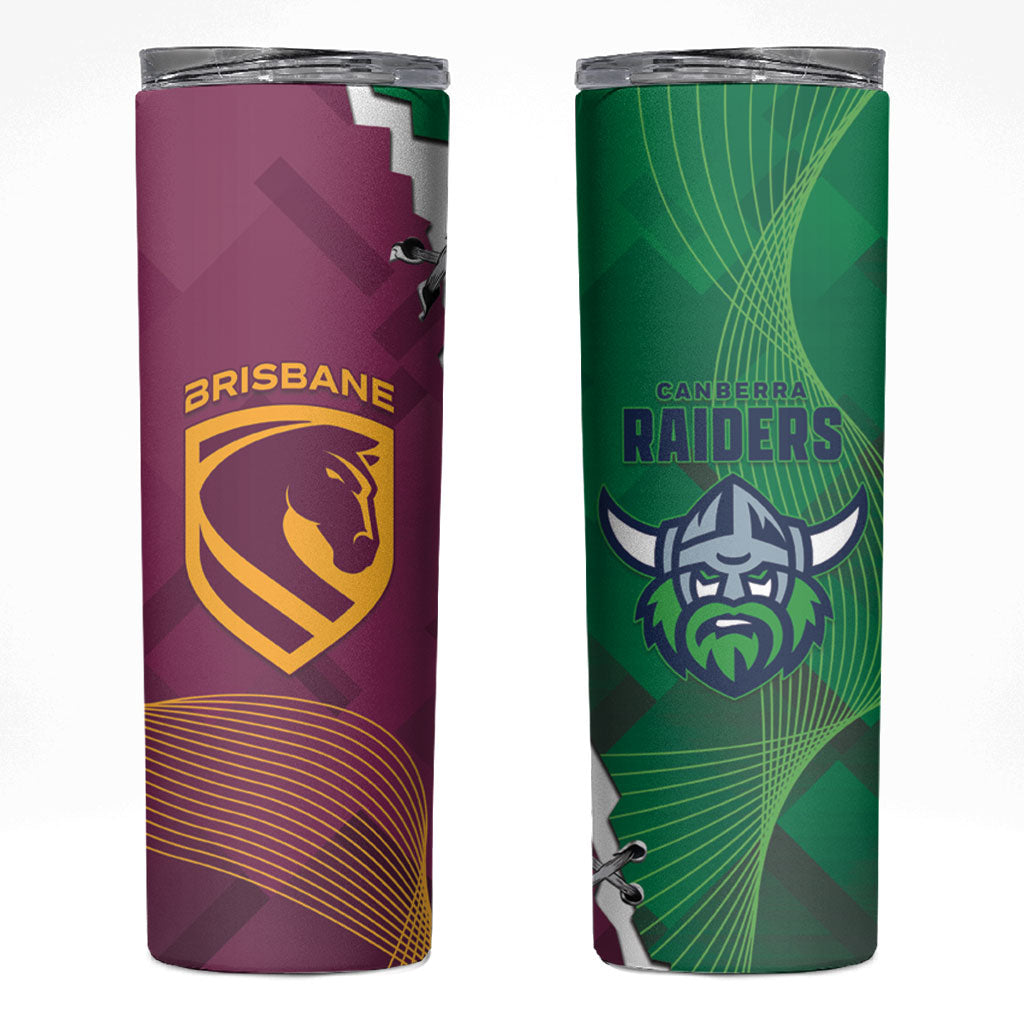 Broncos and Raiders Rugby Skinny Tumbler Dynamic Version