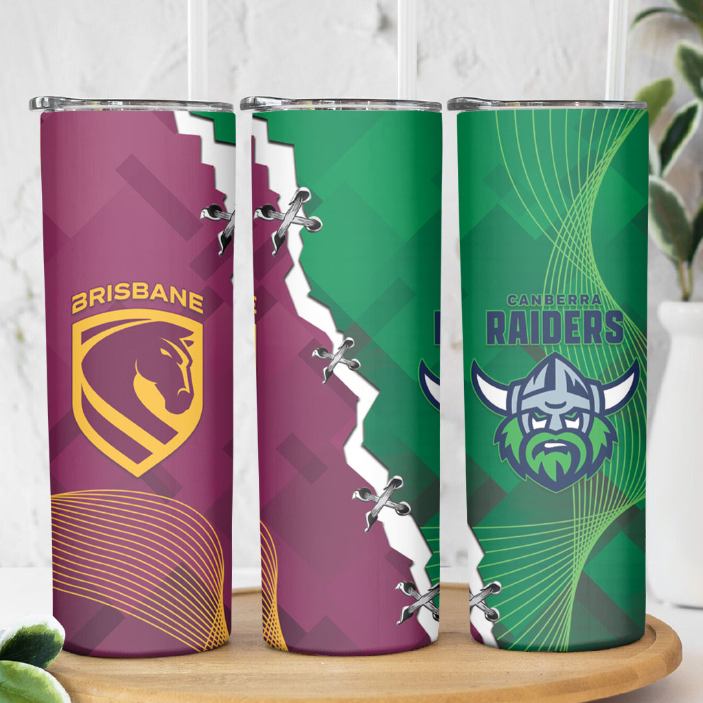 Broncos and Raiders Rugby Skinny Tumbler Dynamic Version