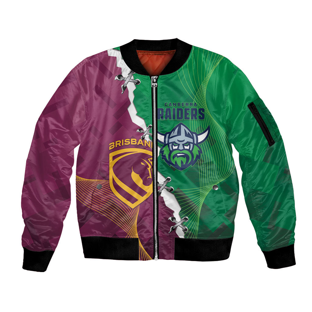 Broncos and Raiders Rugby Custom Sleeve Zip Bomber Jacket Dynamic Version