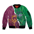 Broncos and Raiders Rugby Custom Sleeve Zip Bomber Jacket Dynamic Version
