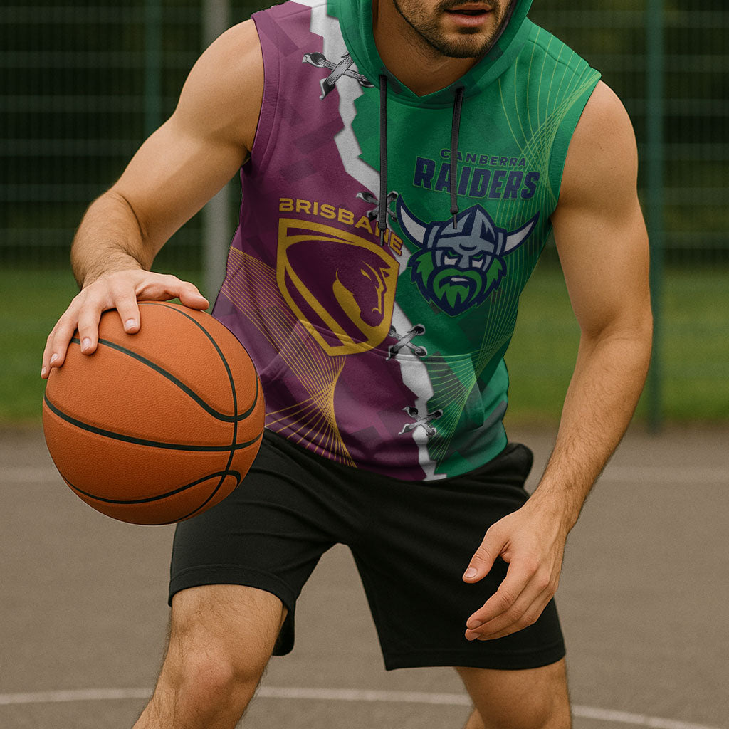 Broncos and Raiders Rugby Custom Sleeveless Hoodie Dynamic Version