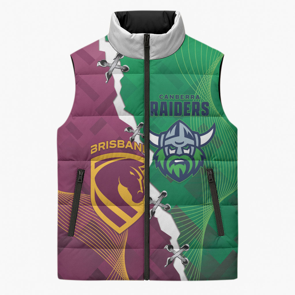 Broncos and Raiders Rugby Custom Sleeveless Puffer Jacket Dynamic Version