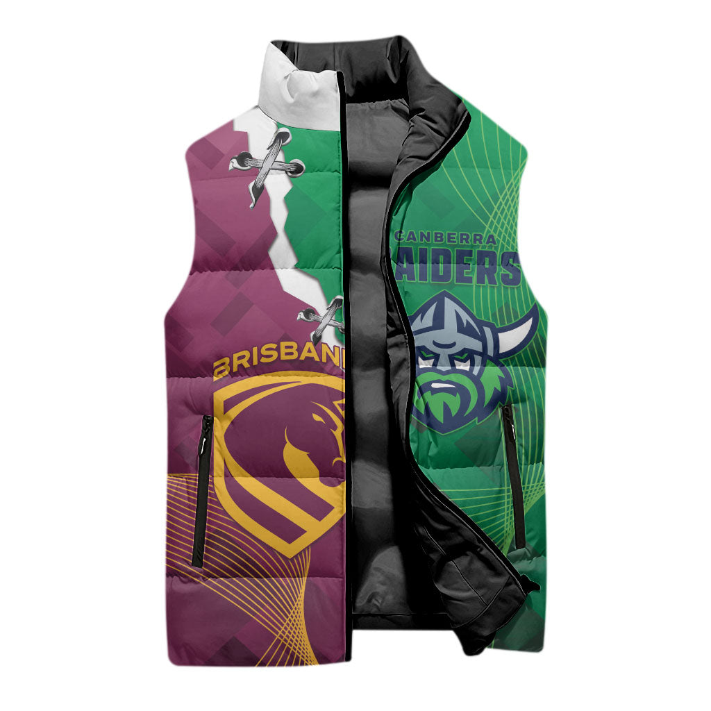 Broncos and Raiders Rugby Custom Sleeveless Puffer Jacket Dynamic Version