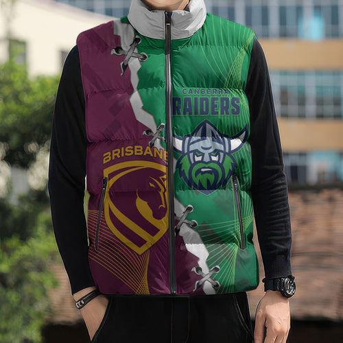 Broncos and Raiders Rugby Custom Sleeveless Puffer Jacket Dynamic Version