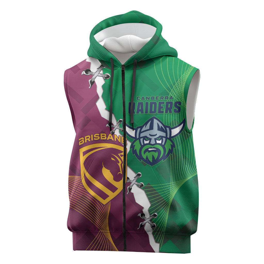 Broncos and Raiders Rugby Custom Sleeveless Zip Hoodie Dynamic Version