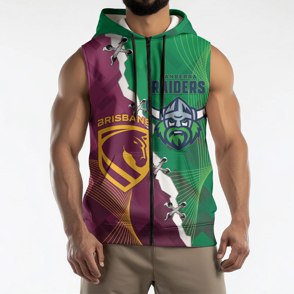 Broncos and Raiders Rugby Custom Sleeveless Zip Hoodie Dynamic Version