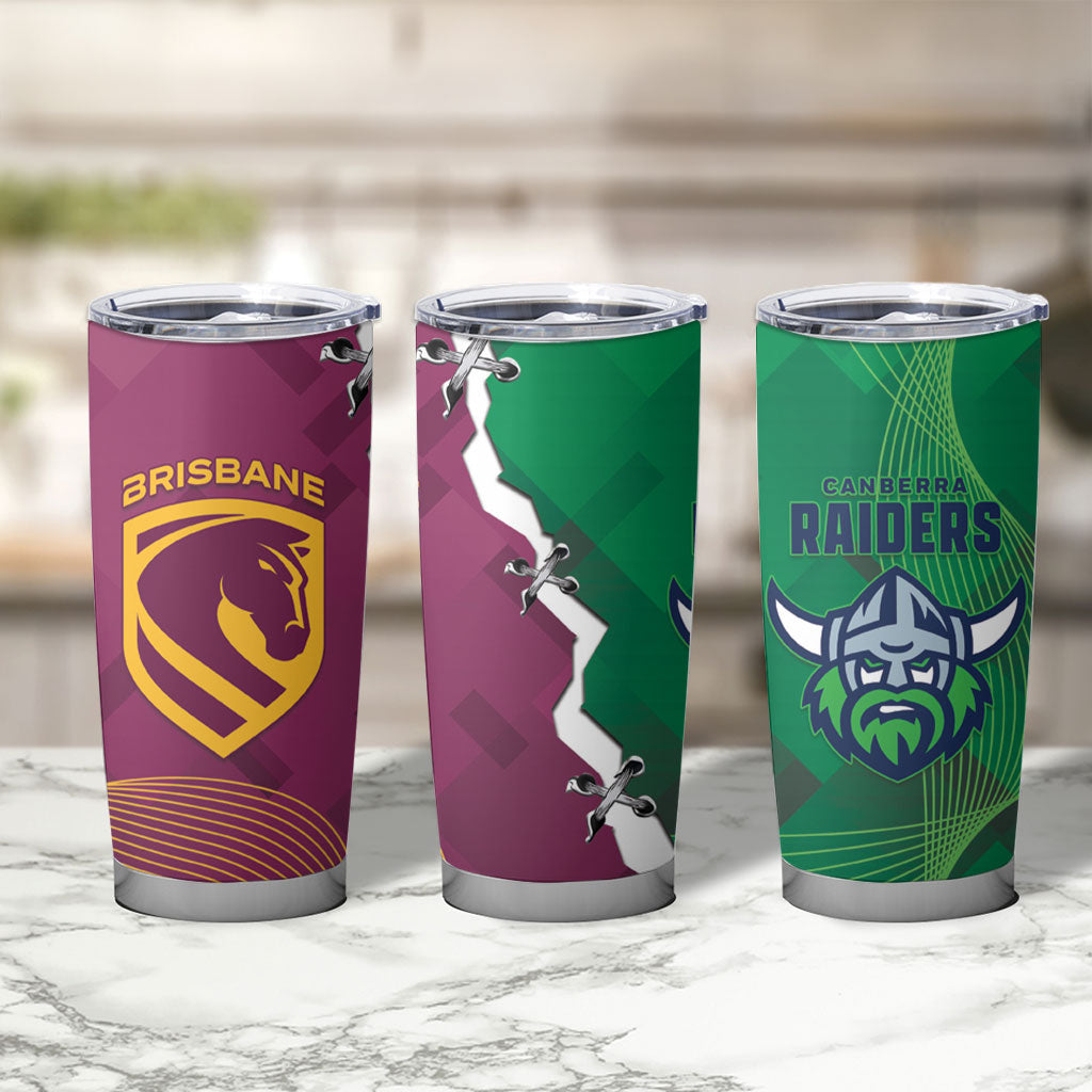 Broncos and Raiders Rugby Tumbler Cup Dynamic Version