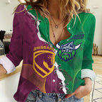 Broncos and Raiders Rugby Custom Women Casual Shirt Dynamic Version