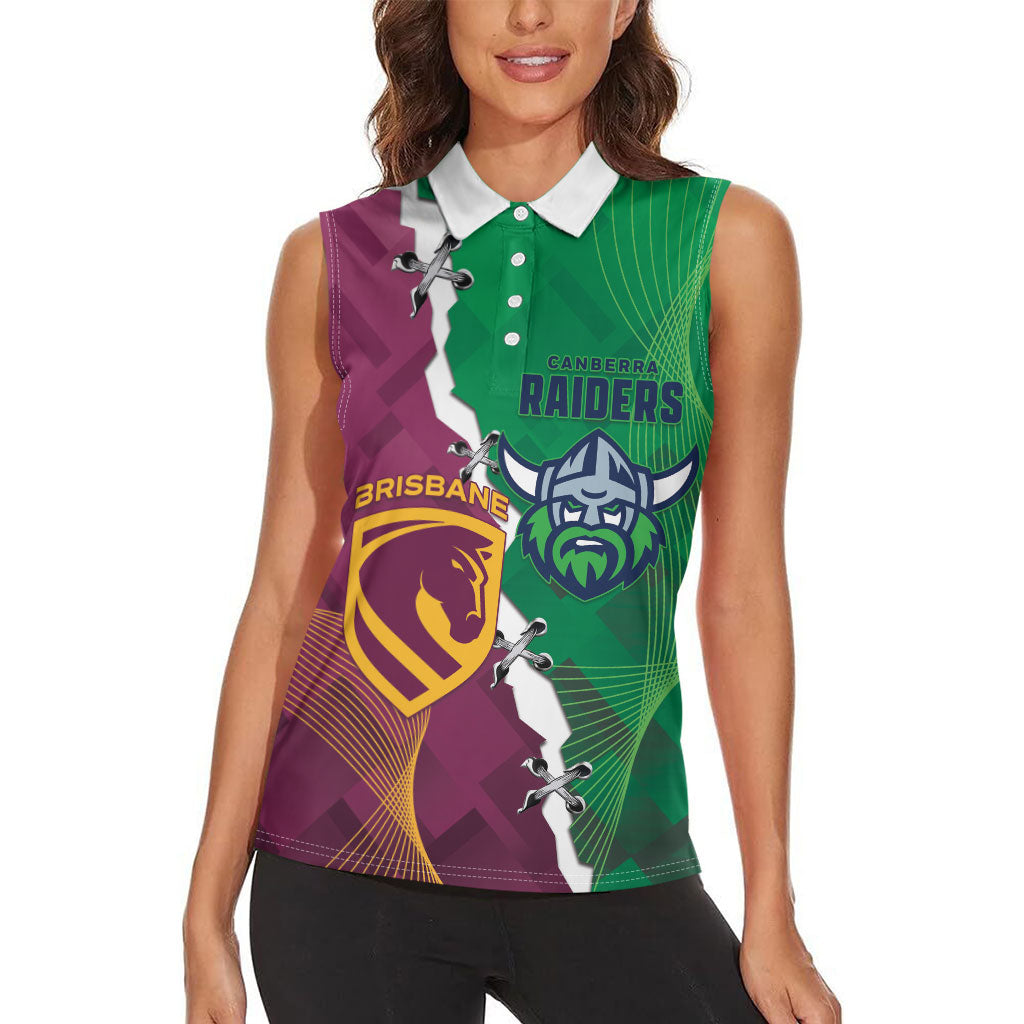 Broncos and Raiders Rugby Custom Women Sleeveless Polo Shirt Dynamic Version