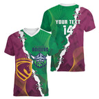 Broncos and Raiders Rugby Custom Women V-Neck T-Shirt Dynamic Version