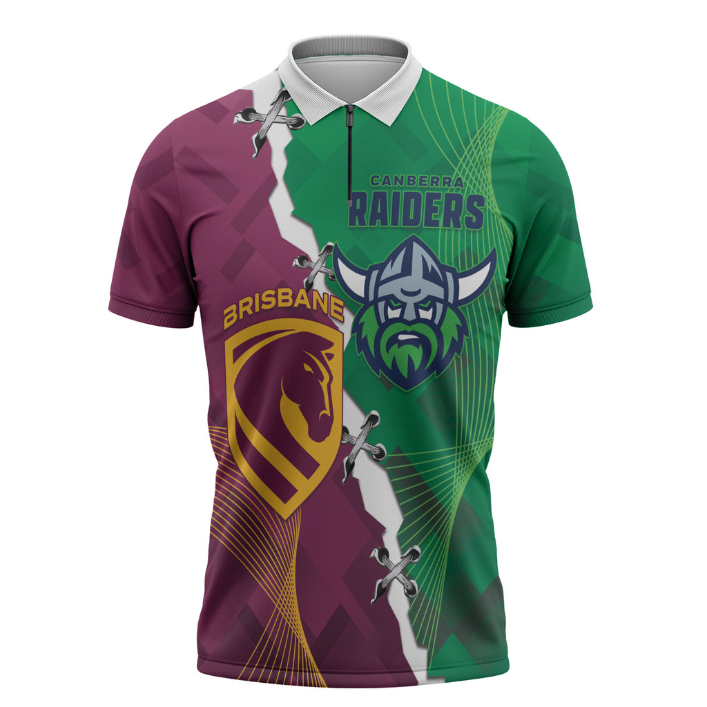 Broncos and Raiders Rugby Custom Zipper Polo Shirt Dynamic Version