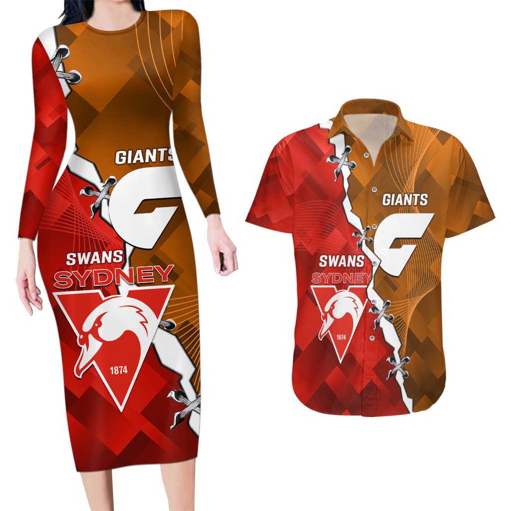 Personalised Giants And Swans Football Couples Matching Long Sleeve Bodycon Dress and Hawaiian Shirt Dynamic Style