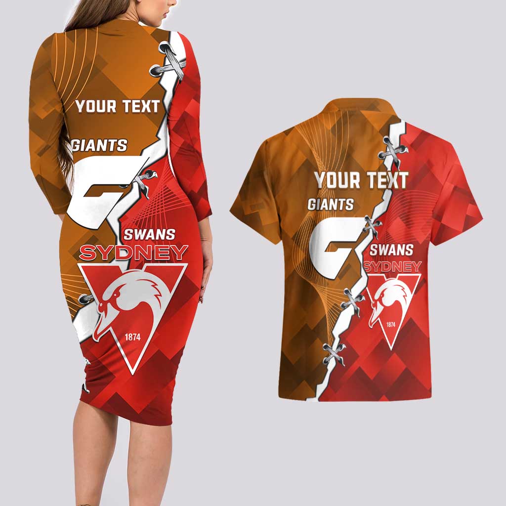 Personalised Giants And Swans Football Couples Matching Long Sleeve Bodycon Dress and Hawaiian Shirt Dynamic Style