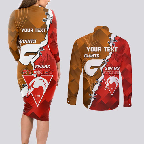 Personalised Giants And Swans Football Couples Matching Long Sleeve Bodycon Dress and Long Sleeve Button Shirt Dynamic Style