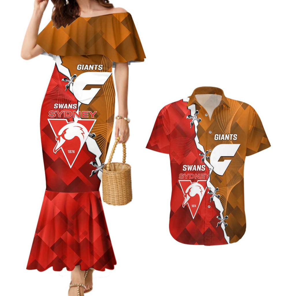 Personalised Giants And Swans Football Couples Matching Mermaid Dress and Hawaiian Shirt Dynamic Style