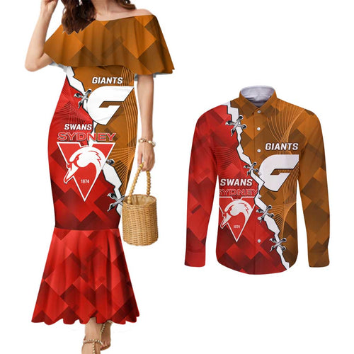 Personalised Giants And Swans Football Couples Matching Mermaid Dress and Long Sleeve Button Shirt Dynamic Style