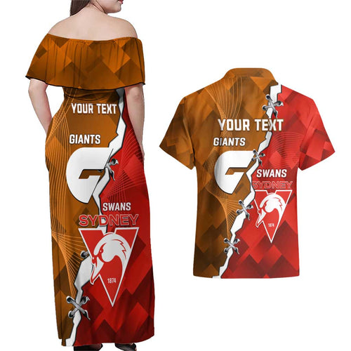 Personalised Giants And Swans Football Couples Matching Off Shoulder Maxi Dress and Hawaiian Shirt Dynamic Style