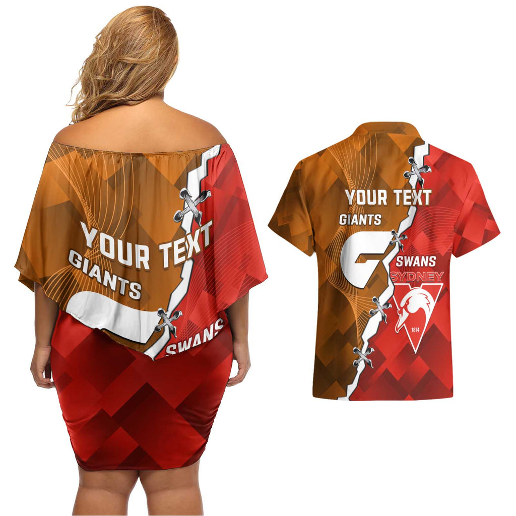 Personalised Giants And Swans Football Couples Matching Off Shoulder Short Dress and Hawaiian Shirt Dynamic Style