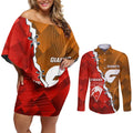 Personalised Giants And Swans Football Couples Matching Off Shoulder Short Dress and Long Sleeve Button Shirt Dynamic Style