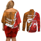 Personalised Giants And Swans Football Couples Matching Off Shoulder Short Dress and Long Sleeve Button Shirt Dynamic Style