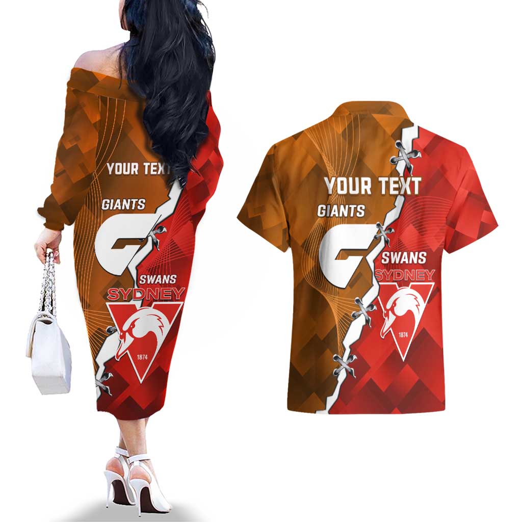 Personalised Giants And Swans Football Couples Matching Off The Shoulder Long Sleeve Dress and Hawaiian Shirt Dynamic Style