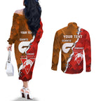 Personalised Giants And Swans Football Couples Matching Off The Shoulder Long Sleeve Dress and Long Sleeve Button Shirt Dynamic Style